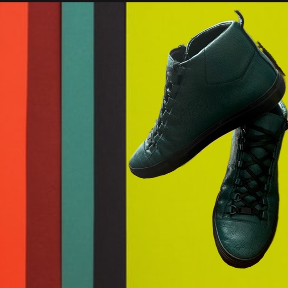 Balenciaga Mens Green Stingray Leather high tops barely worn size 10 - Picture 3 of 5